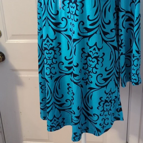 Bepei 2X Long Sleeve Blouse Turquoise Black Paisley Zipper - Picture 3 of 13